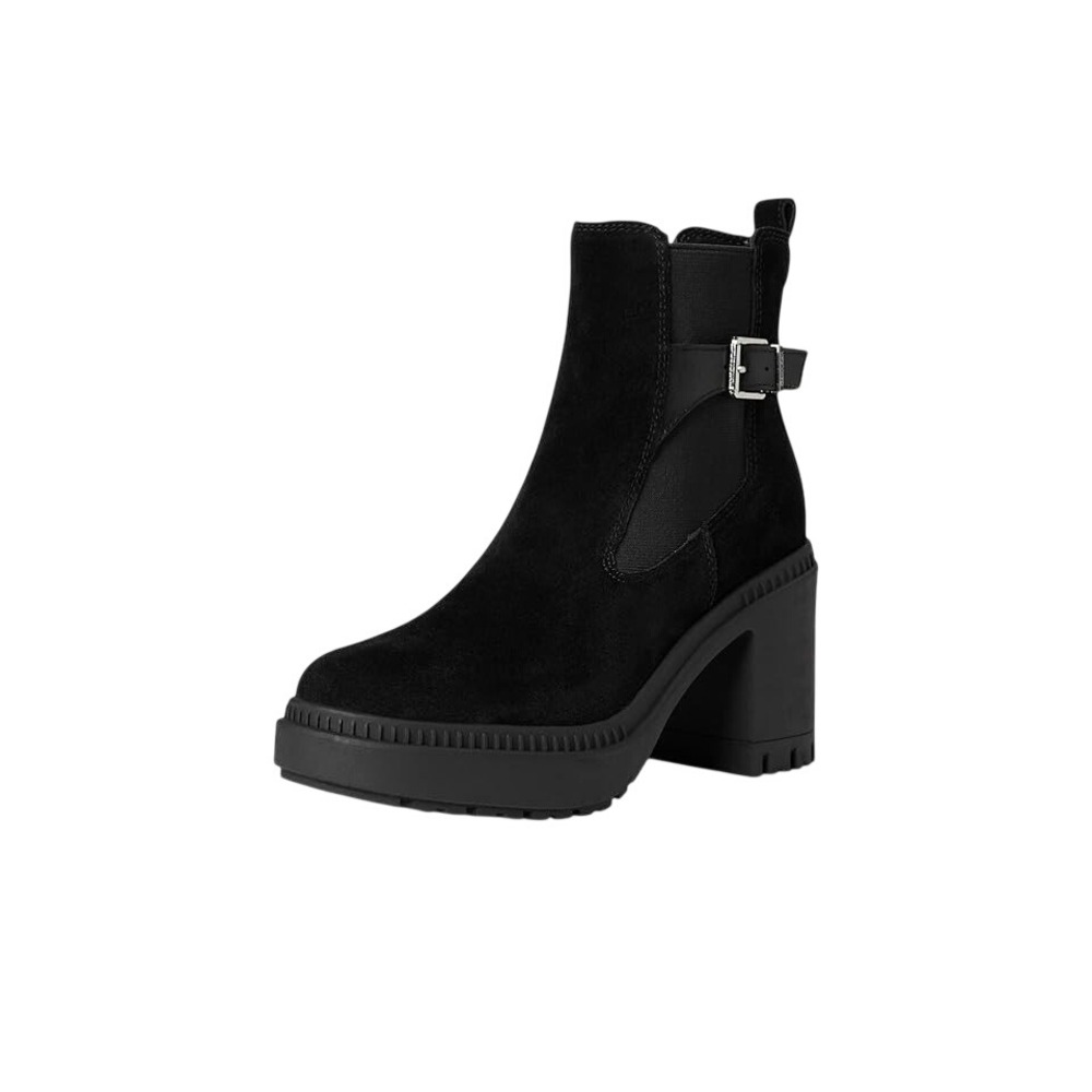 Calvin Klein Women Black Suede Platform Block Heel Chelsea Buckle Boots Size 11M